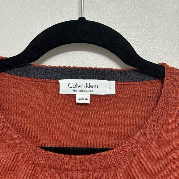 Calvin Klein Men’s 100% Merino Wool Crewneck Sweater in Rust Orange - Size L - Picture 3 of 4